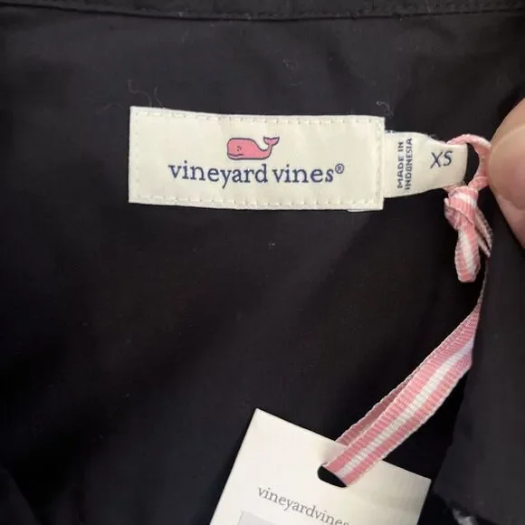 NWT Vineyard Vines Black Velvet Trim Popover Collared Shirt Top XS Cotton - Picture 4 of 9